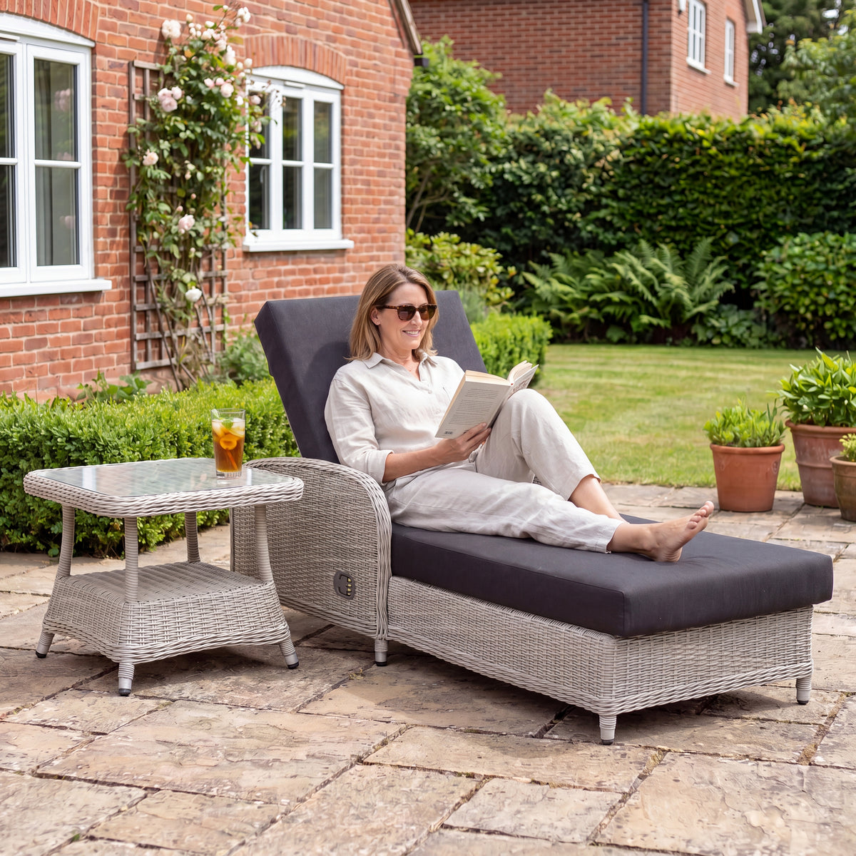 Nova Avery Sun Lounging Set with Square Side Table, Grey, N27099