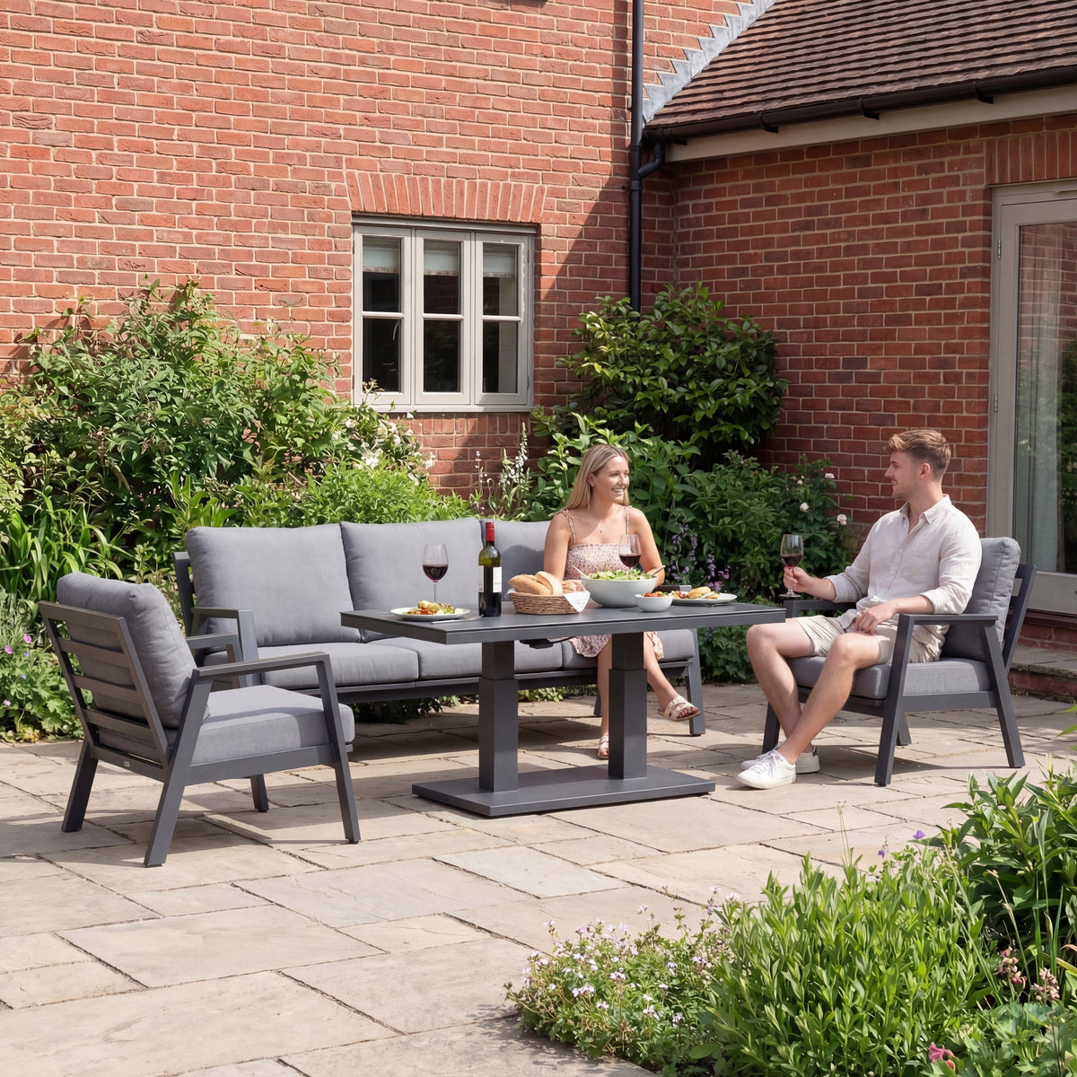 Nova Phoenix 3 Seater Sofa Lounge Dining Set with Rectangular Rising Table, N25021