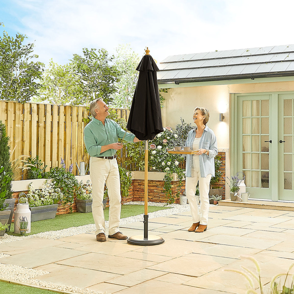 Nova Sylva Wooden Parasol, 2m Round, Black, N15270