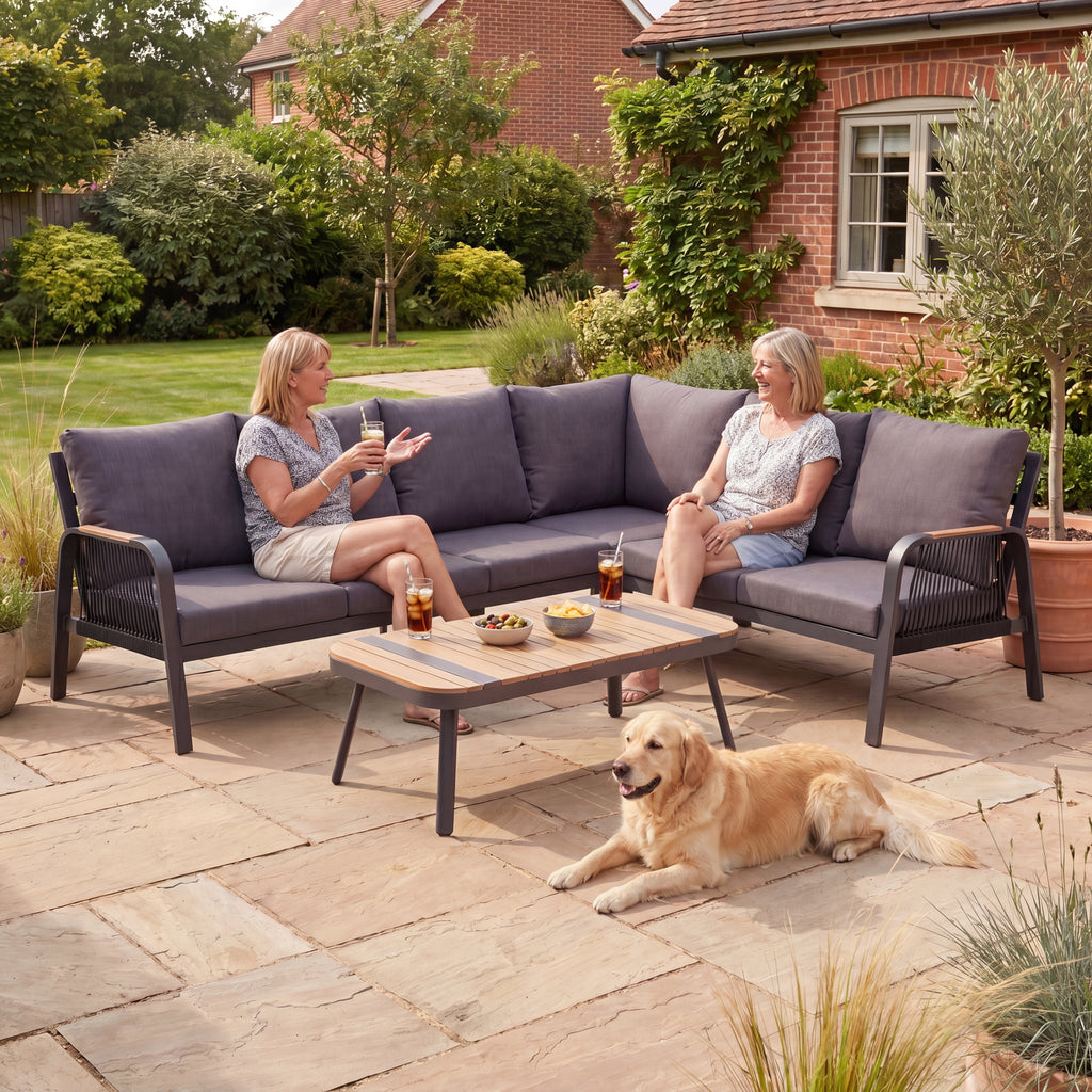 Nova Harvey L-Shaped Corner Sofa Lounging Set with Rectangular Coffee Table, Grey, N27006