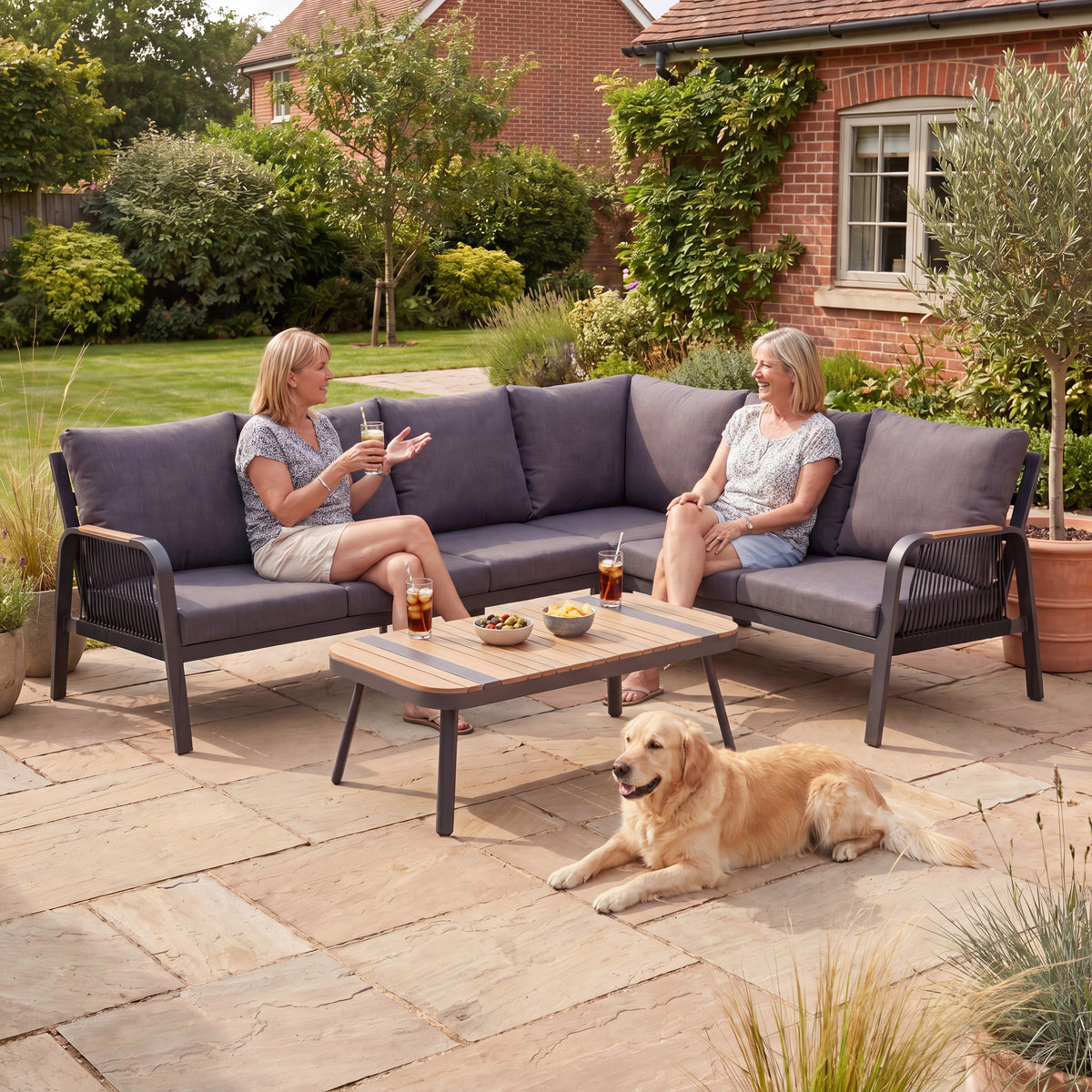 Nova Harvey L-Shaped Corner Sofa Lounging Set with Rectangular Coffee Table, Grey, N27006
