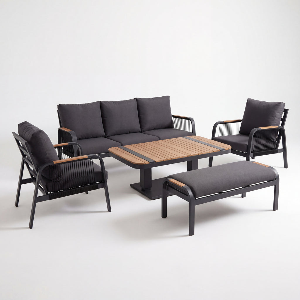 Nova Harvey 3 Seater Sofa Lounge Dining Set with Rectangular Rising Table (Plus), Grey, N27003