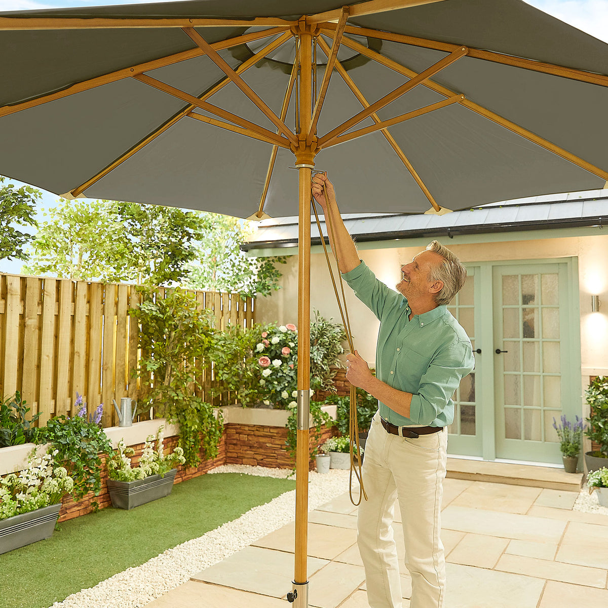 Nova Sylva Deluxe Wooden Parasol, 3m Round, Grey, N17226