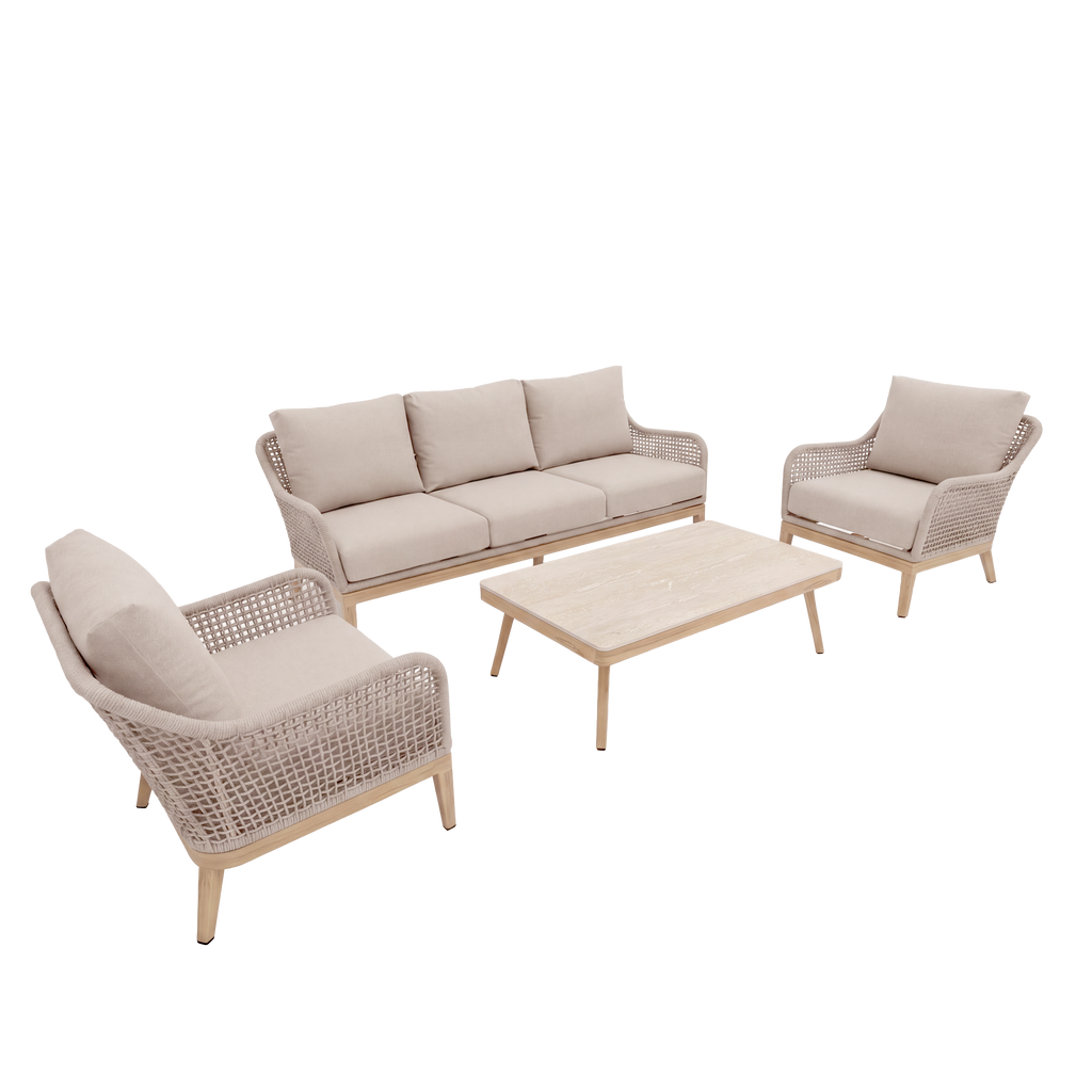 Nova Autumn 3 Seater Sofa Lounging Set with Rectangular Coffee Table, Beige, N27123