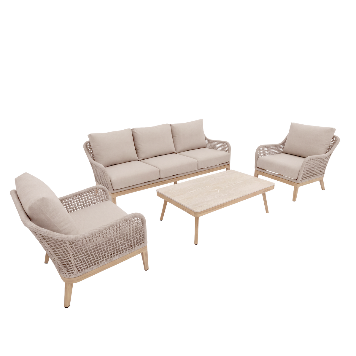 Nova Autumn 3 Seater Sofa Lounging Set with Rectangular Coffee Table, Beige, N27123
