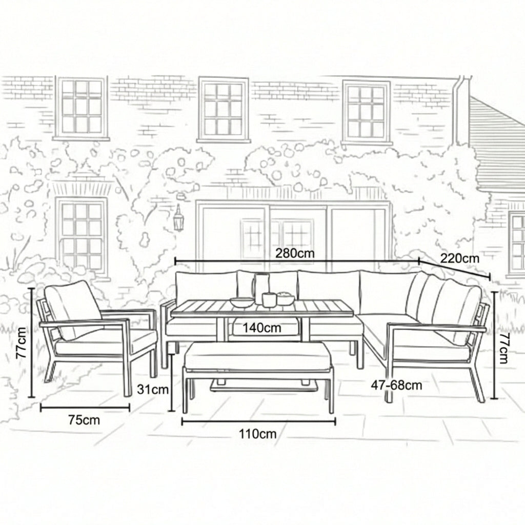 Nova Heidi Right Hand Corner Sofa Lounge Dining Set with Rectangular Rising Table, N25001