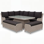 Nova Avery Grande Left Hand Corner Sofa Lounge Dining Set with Rectangular Rise & Fall Table (Plus), Grey, N27093