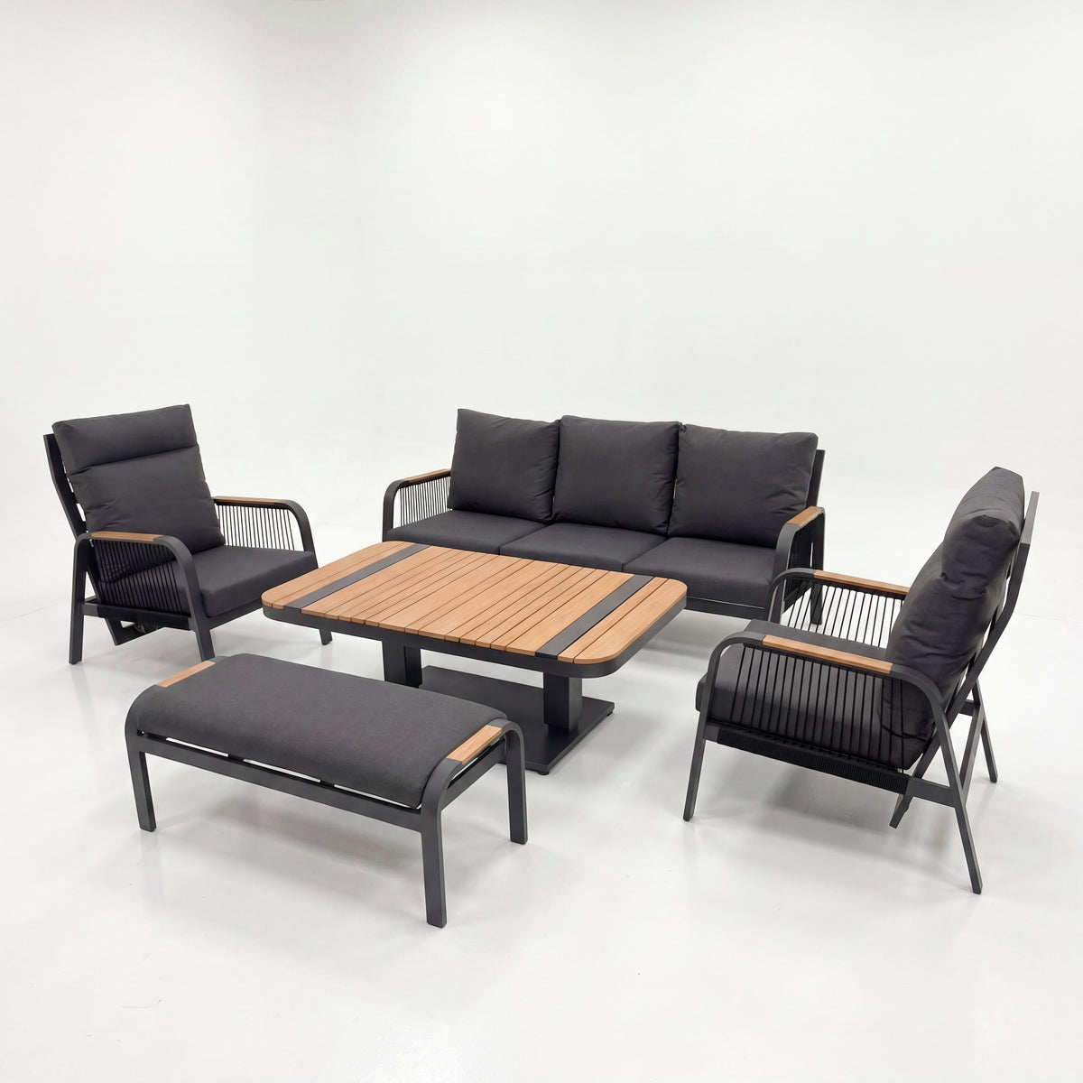 Nova Harvey 3 Seater Sofa Reclining Lounge Dining Set with Rectangular Rising Table (Plus), Grey, N27005