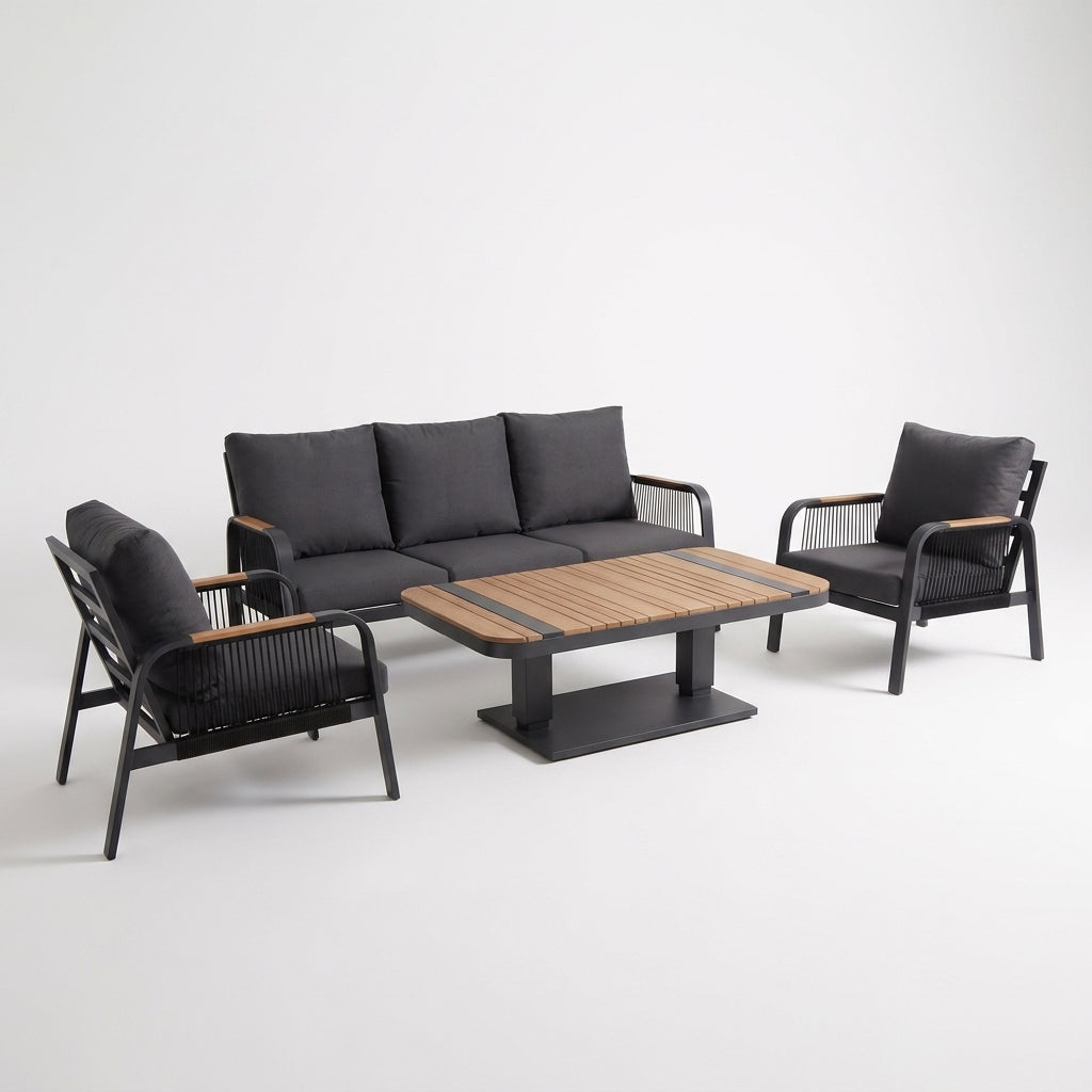 Nova Harvey 3 Seater Sofa Lounge Dining Set with Rectangular Rising Table, Grey, N27002