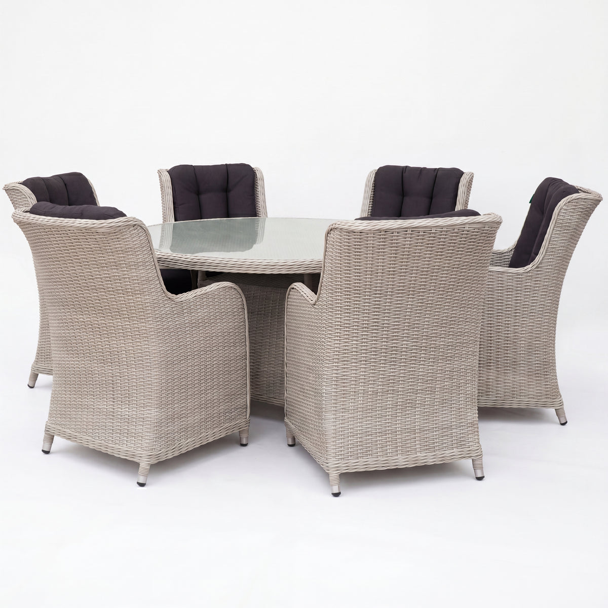 Nova Avery 6 Seat Dining Set with 1.4m Round Table (Clear Glass), Grey, N27103