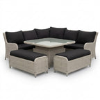 Nova Avery Grande Curved Corner Sofa Lounge Dining Set with Square Rise & Fall Table (Plus), Grey, N27095