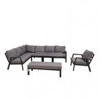 Nova Phoenix L-Shaped Corner Sofa Lounge Dining Set with Armchair & Double Bench & Rectangular Rising Table, N26107