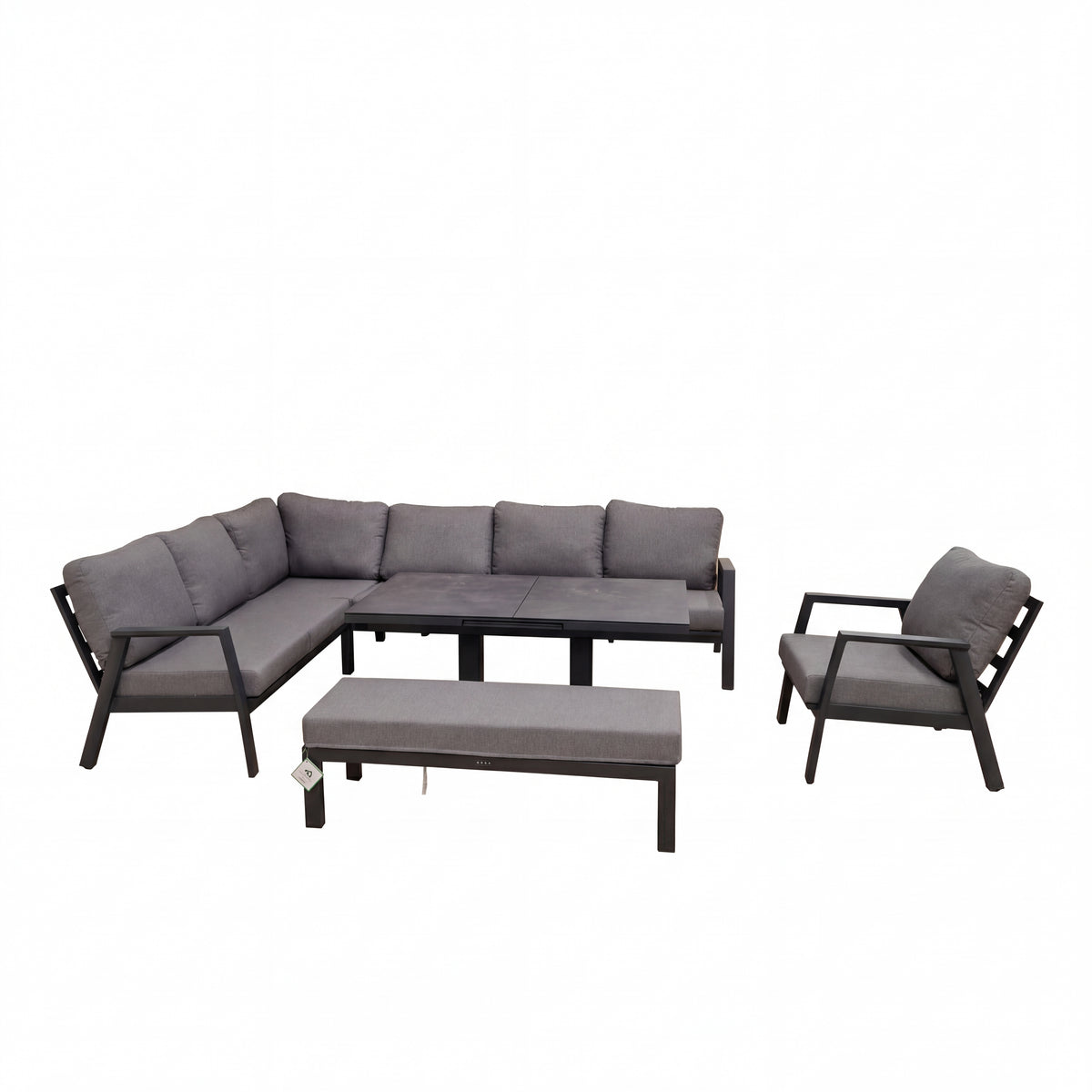 Nova Phoenix L-Shaped Corner Sofa Lounge Dining Set with Armchair & Double Bench & Rectangular Rising Table, N26107