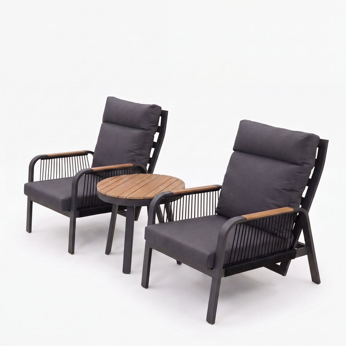 Nova Harvey 3pc Reclining Lounging Set with Round Side Table, Grey, N27009