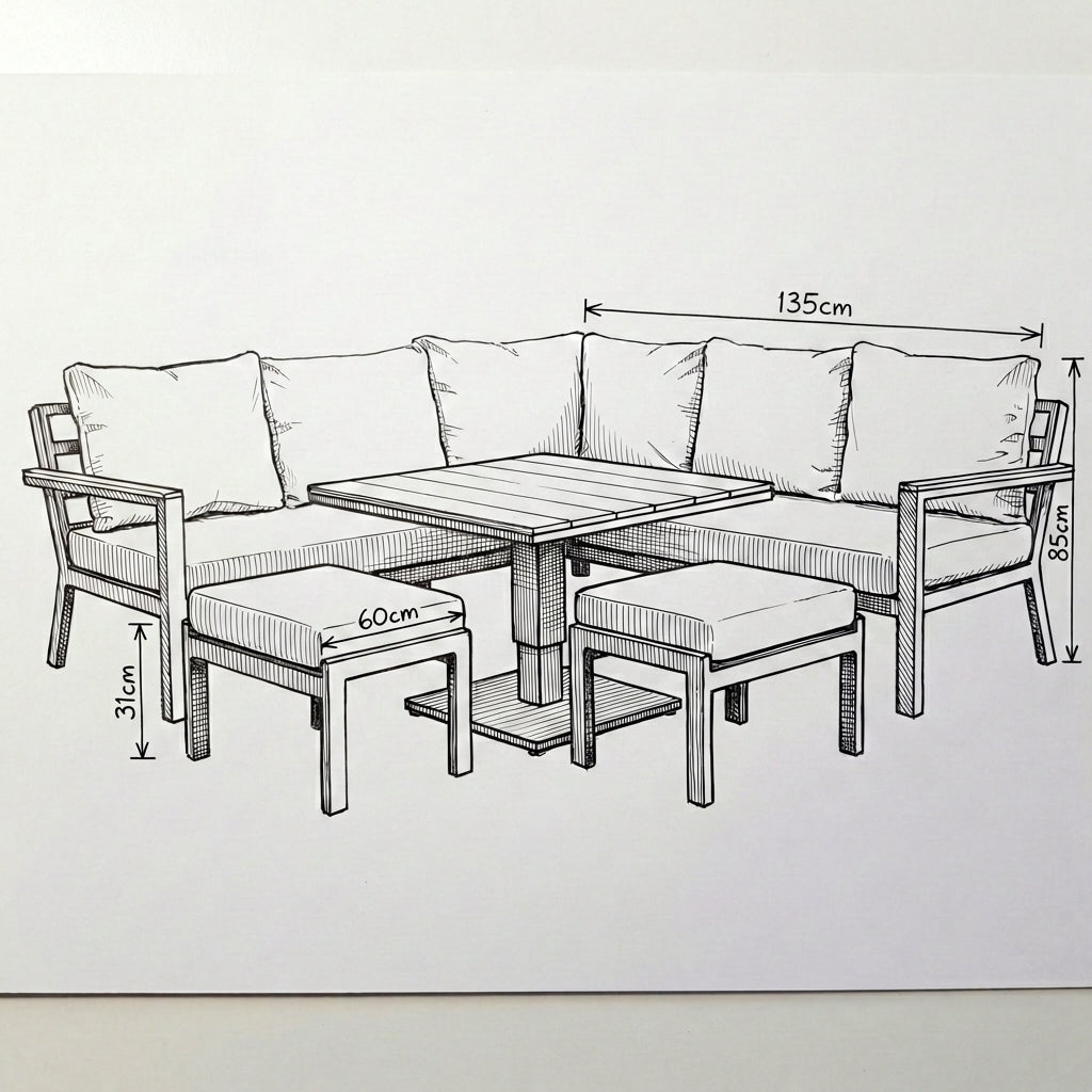 Nova Heidi Corner Sofa Lounge Dining Set with Square Rising Table, N25002
