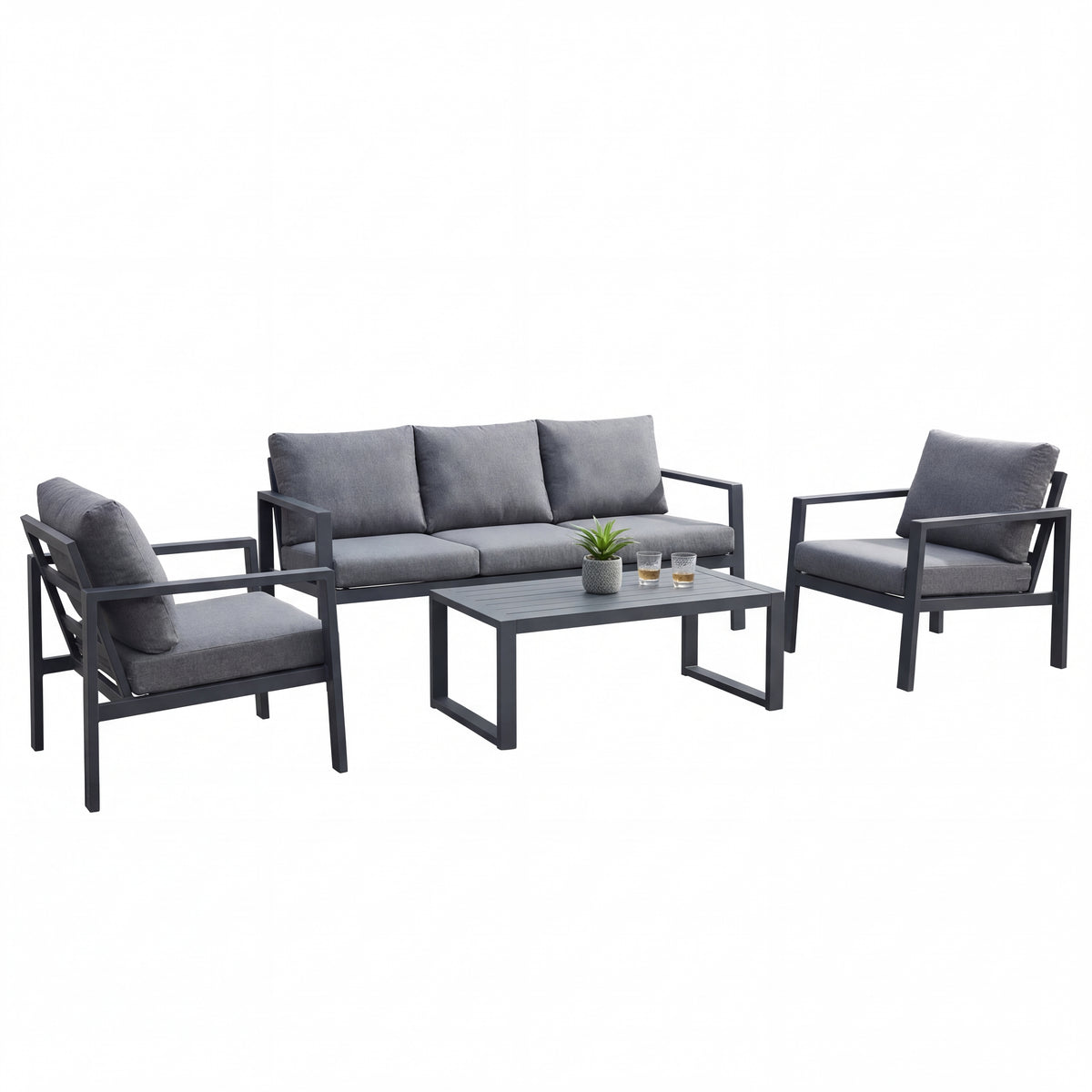 Nova Phoenix 3 Seater Sofa Lounging Set with Rectangular Coffee Table, Grey, N25028