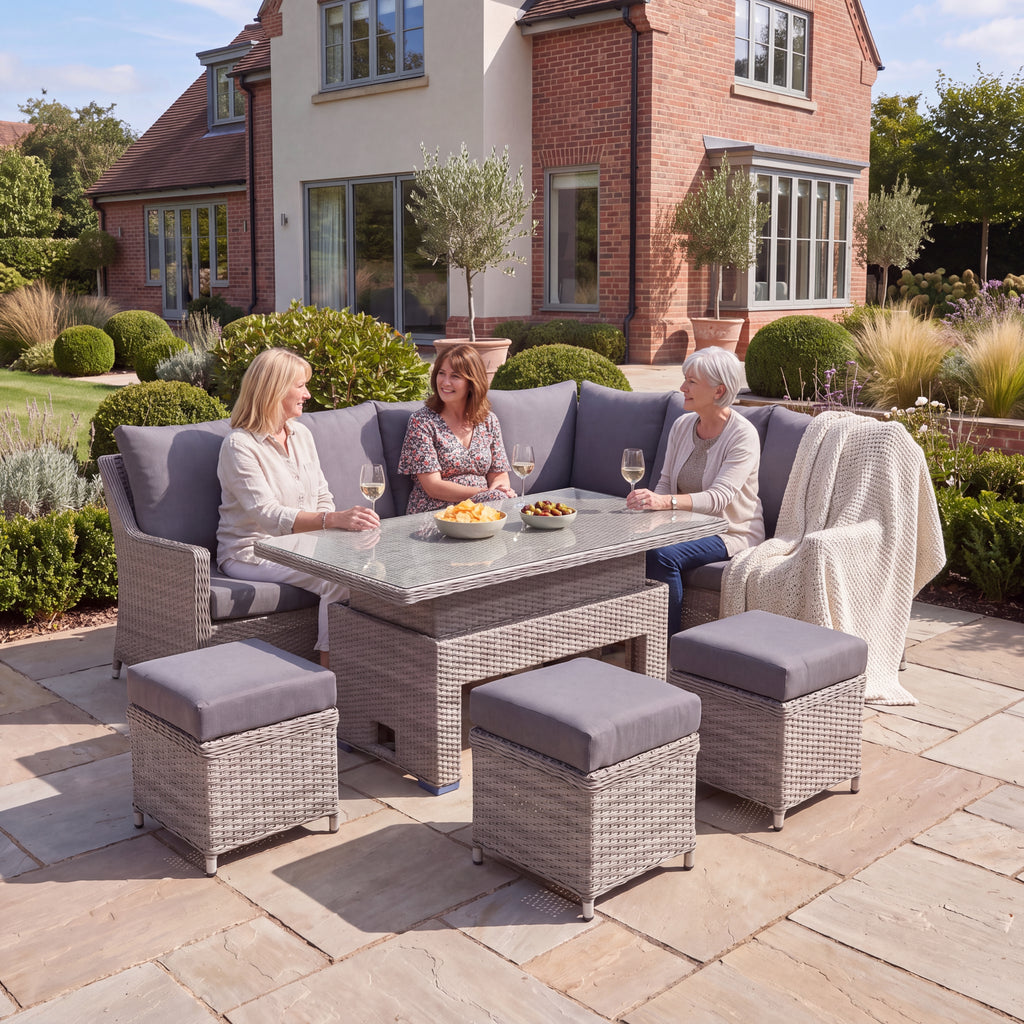 Nova Magnus Right Hand Corner Sofa Lounge Dining Set with Rectangular Rise & Fall Table, N27042