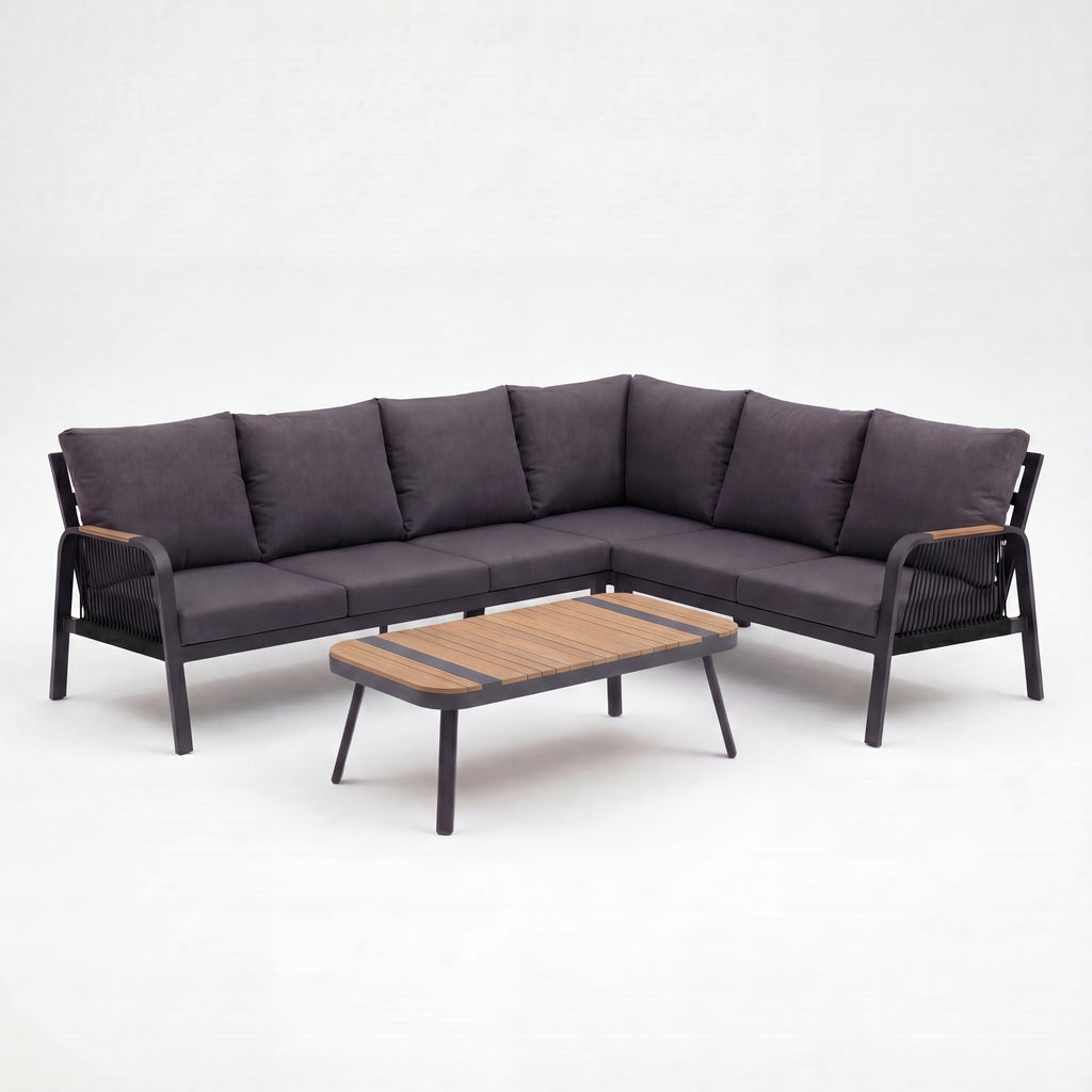 Nova Harvey L-Shaped Corner Sofa Lounging Set with Rectangular Coffee Table, Grey, N27006