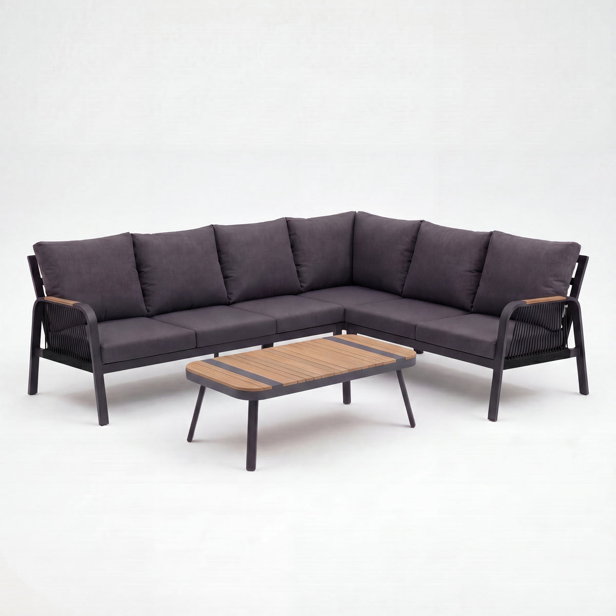 Nova Harvey L-Shaped Corner Sofa Lounging Set with Rectangular Coffee Table, Grey, N27006