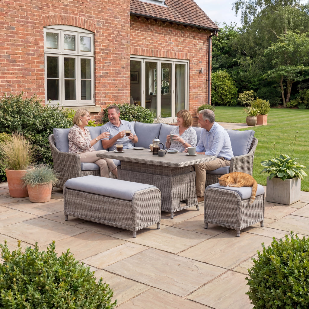 Nova Ivy Right Hand Corner Sofa Lounge Dining Set with Rectangular Rise & Fall Table, N26008