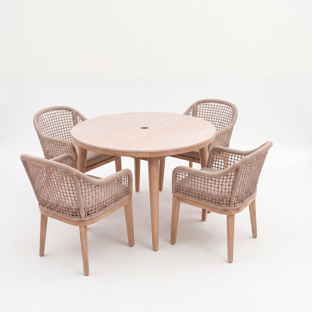 Nova Autumn 4 Seat Dining Set with 1.1m Round Table, Beige, N27126