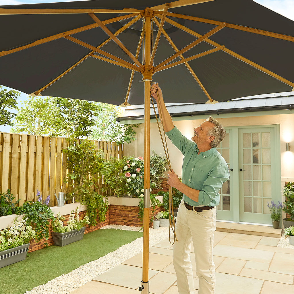 Nova Sylva Deluxe Wooden Parasol, 3m Round, Black, N15285