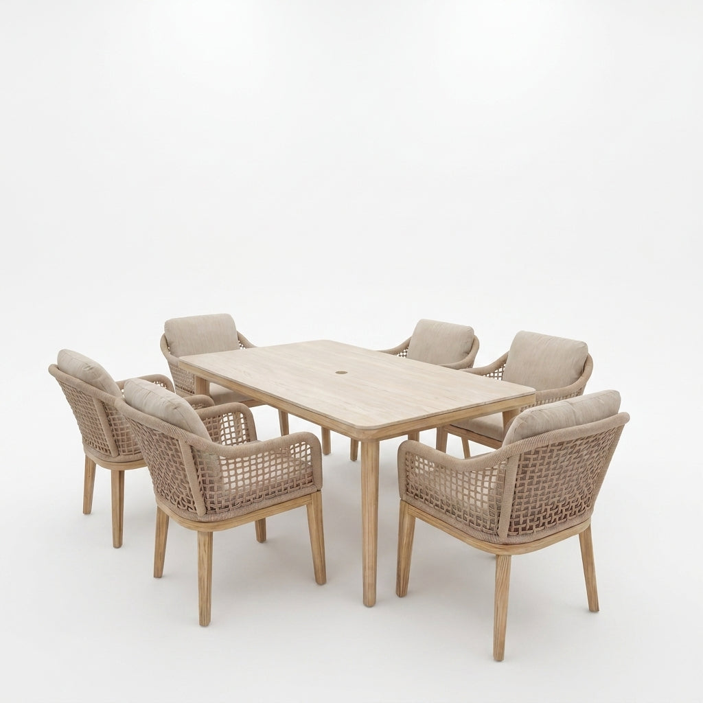 Nova Autumn 6 Seat Dining Set with 1.6 x 0.9m Rectangular Table, Beige, N27127