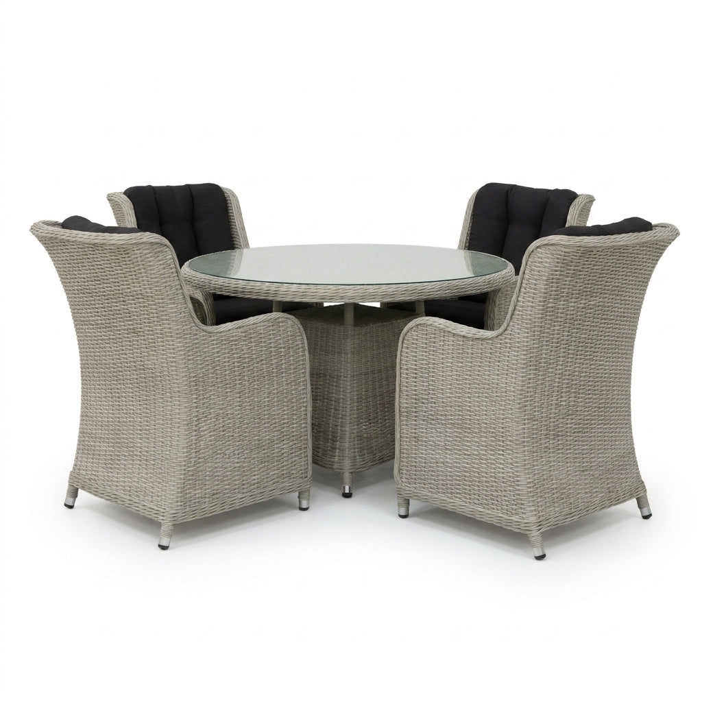 Nova Avery 4 Seat Dining Set with 1.2m Round Table (Clear Glass), Grey, N27102