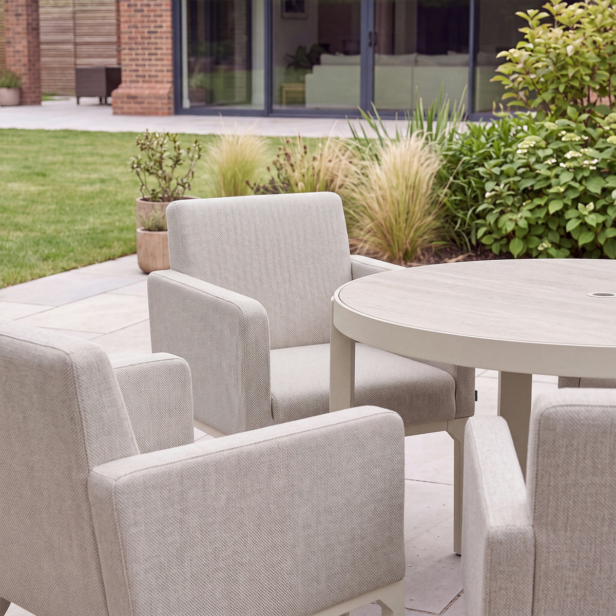 Nova Aire 4 Seat Dining Set with 1.2m Round Table, Pebble, N27241