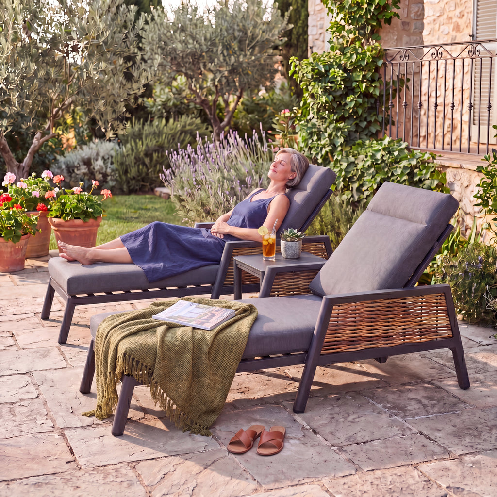 Nova Oscar Reclining Sun Lounger with Square Side Table, Beige, N27019