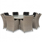 Nova Avery 8 Seat Dining Set with 1.8m Round Table (Clear Glass), Grey, N27104
