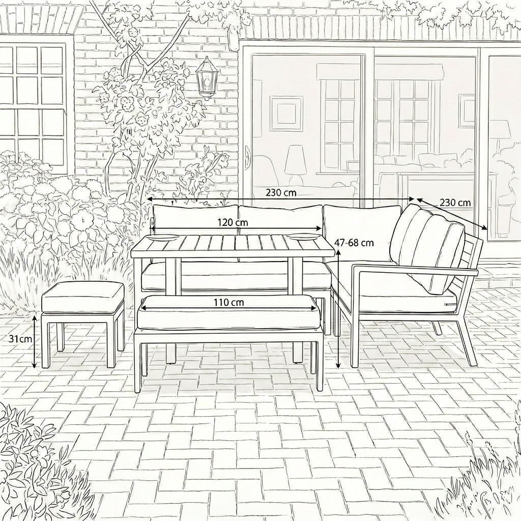 Nova Heidi Deluxe Corner Sofa Lounge Dining Set with Square Rising Table, N25003