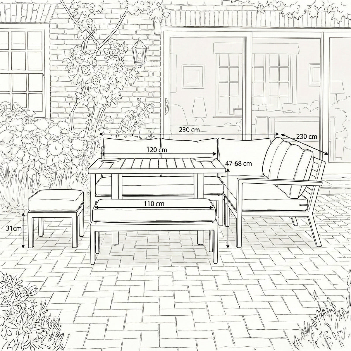 Nova Heidi Deluxe Corner Sofa Lounge Dining Set with Square Rising Table, N25003