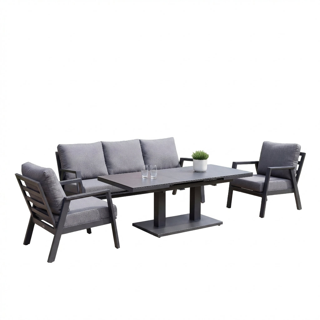 Nova Phoenix 3 Seater Sofa Lounge Dining Set with Rectangular Extending Rising Table, Grey, N25022