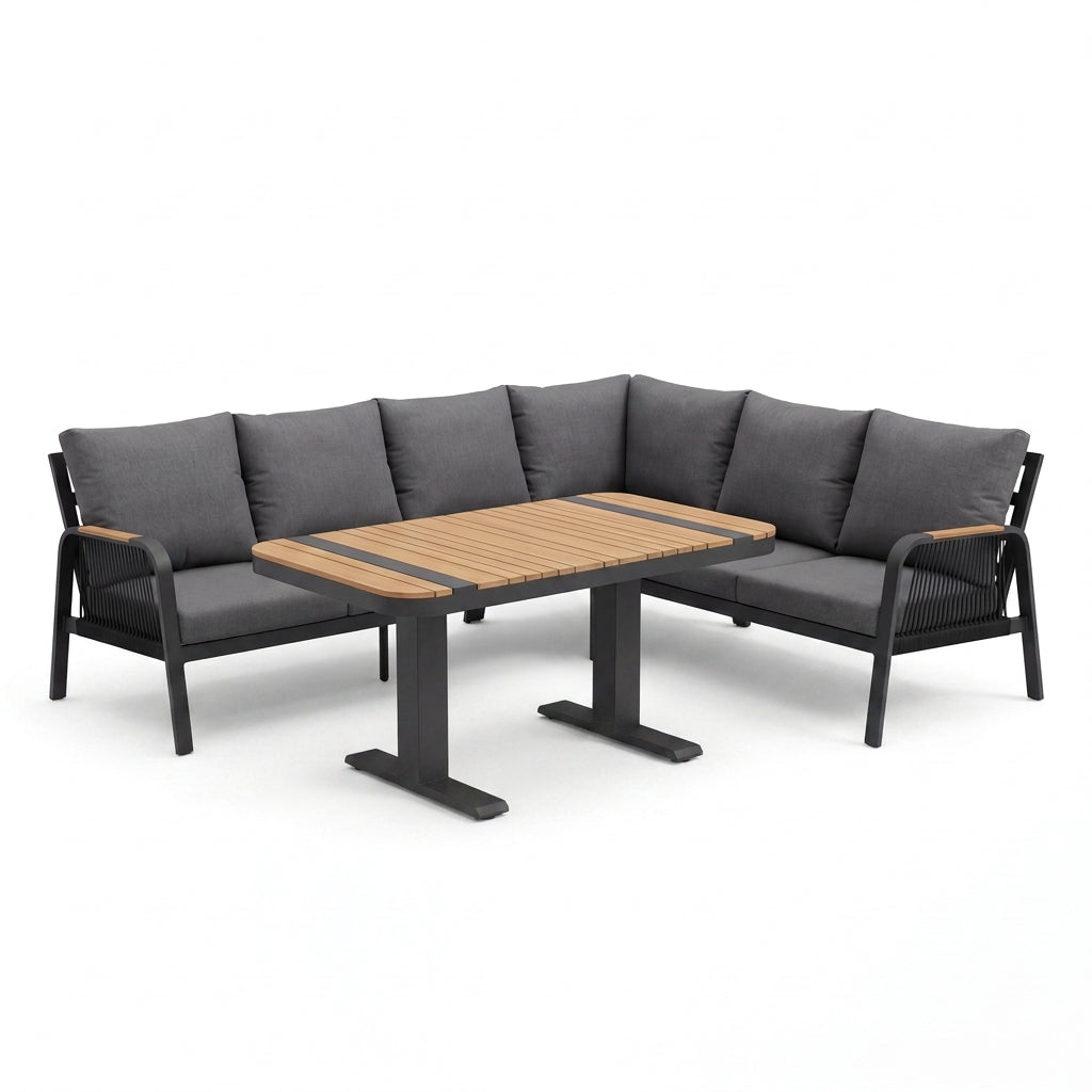 Nova Harvey L-Shaped Corner Sofa Lounge Dining Set with Rectangular Rising Table, Grey, N27000