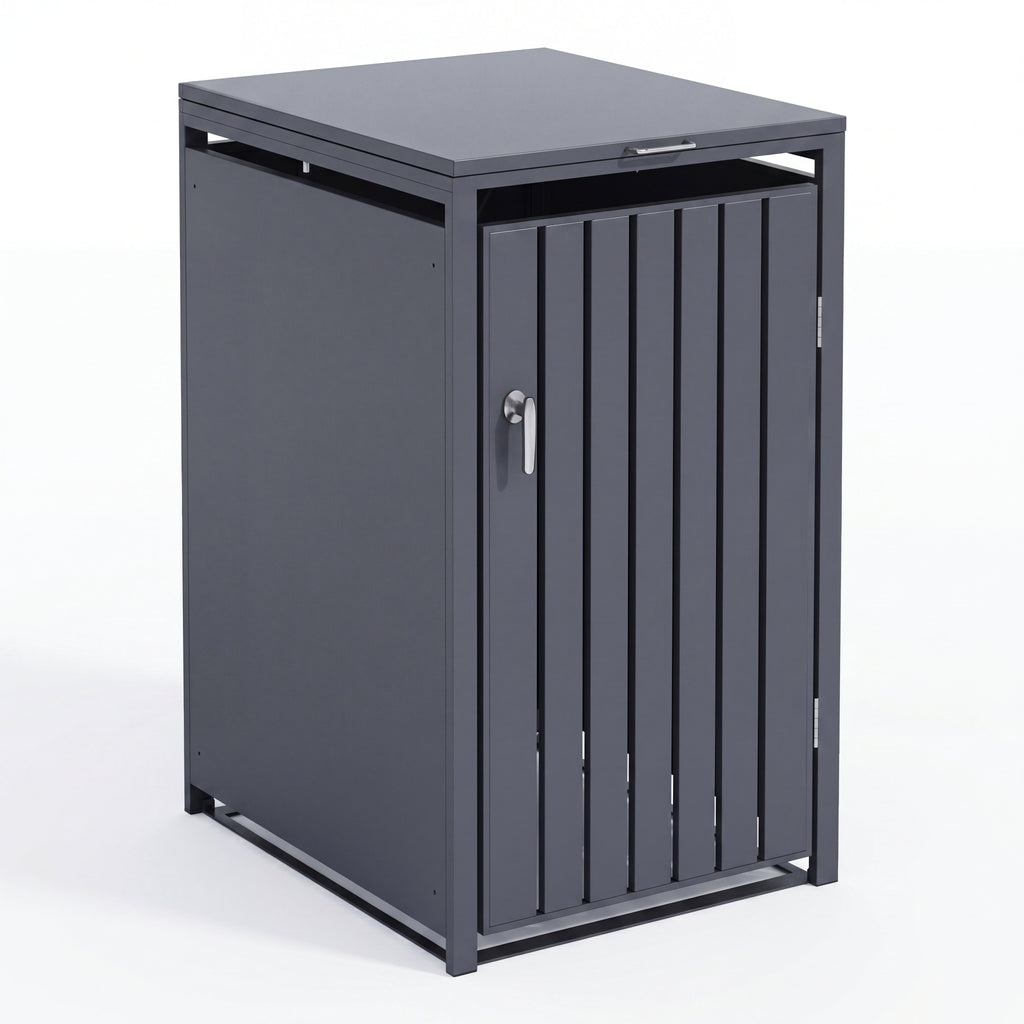 Nova Luna 240L Single Wheelie Bin Storage Cupboard with Vertical Slatted Door, Grey, N27144