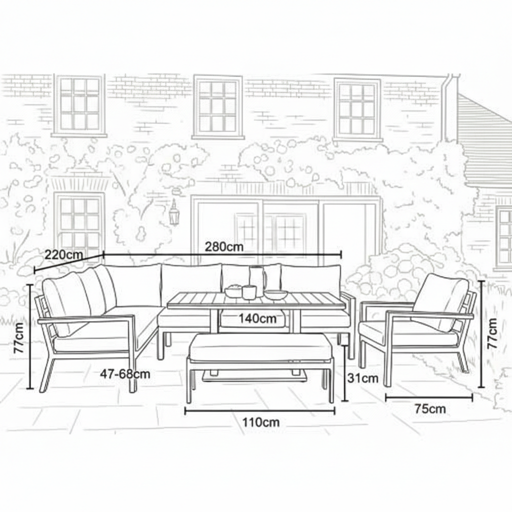 Nova Heidi Left Hand Corner Sofa Lounge Dining Set with Rectangular Rising Table, N25000