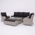 Nova Avery Grande 3 Seater Reclining Sofa Lounge Dining Set with Rectangular Rise & Fall Table (Plus), Grey, N27096