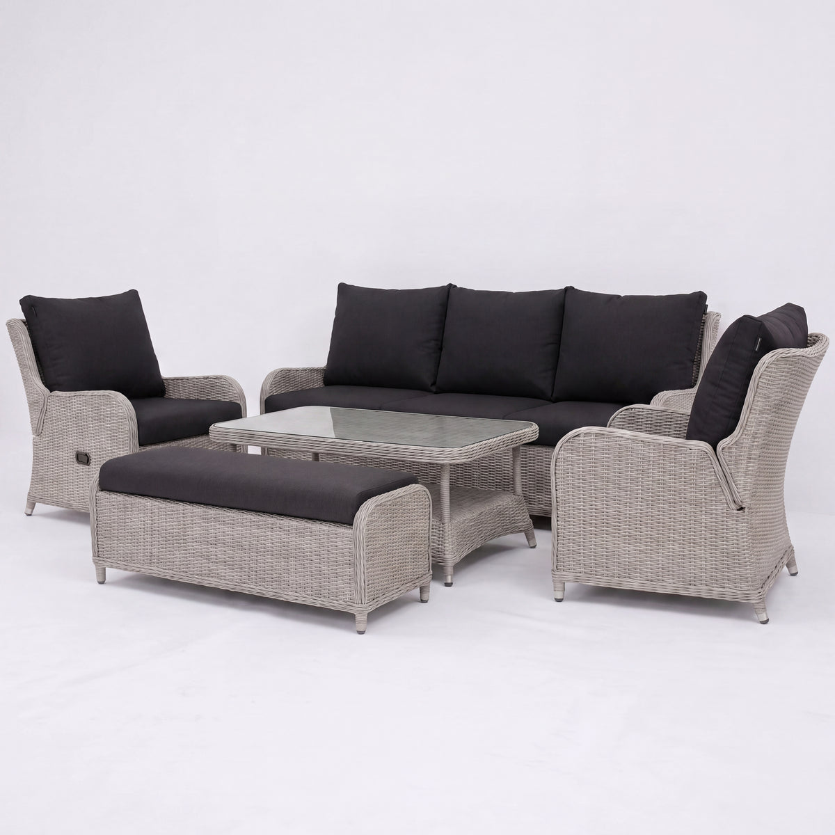 Nova Avery Grande 3 Seater Reclining Sofa Lounge Dining Set with Rectangular Rise & Fall Table (Plus), Grey, N27096