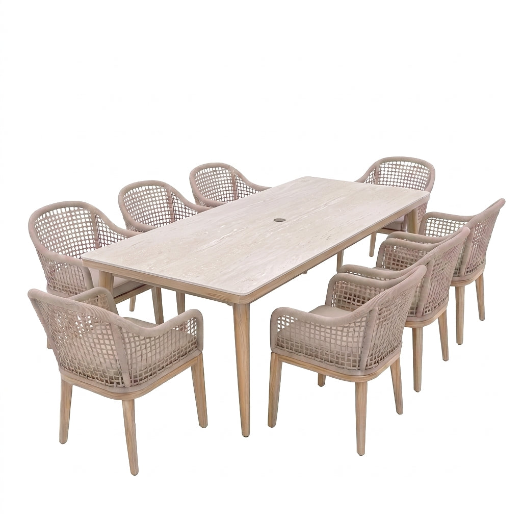 Nova Autumn 8 Seat Dining Set with 2.2 x 0.9m Rectangular Table, Beige, N27128