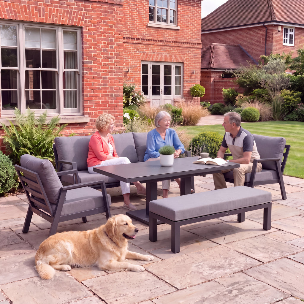 Nova Phoenix 3 Seater Sofa Lounge Dining Set with Rectangular Extending Rising Table (Plus), Grey, N27056