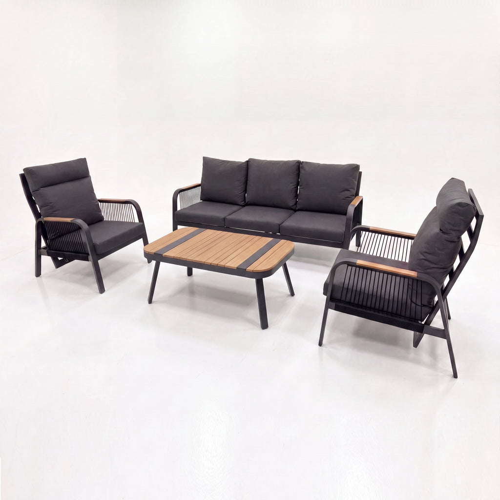 Nova Harvey 3 Seater Sofa Reclining Lounging Set with Rectangular Coffee Table, Grey, N27008