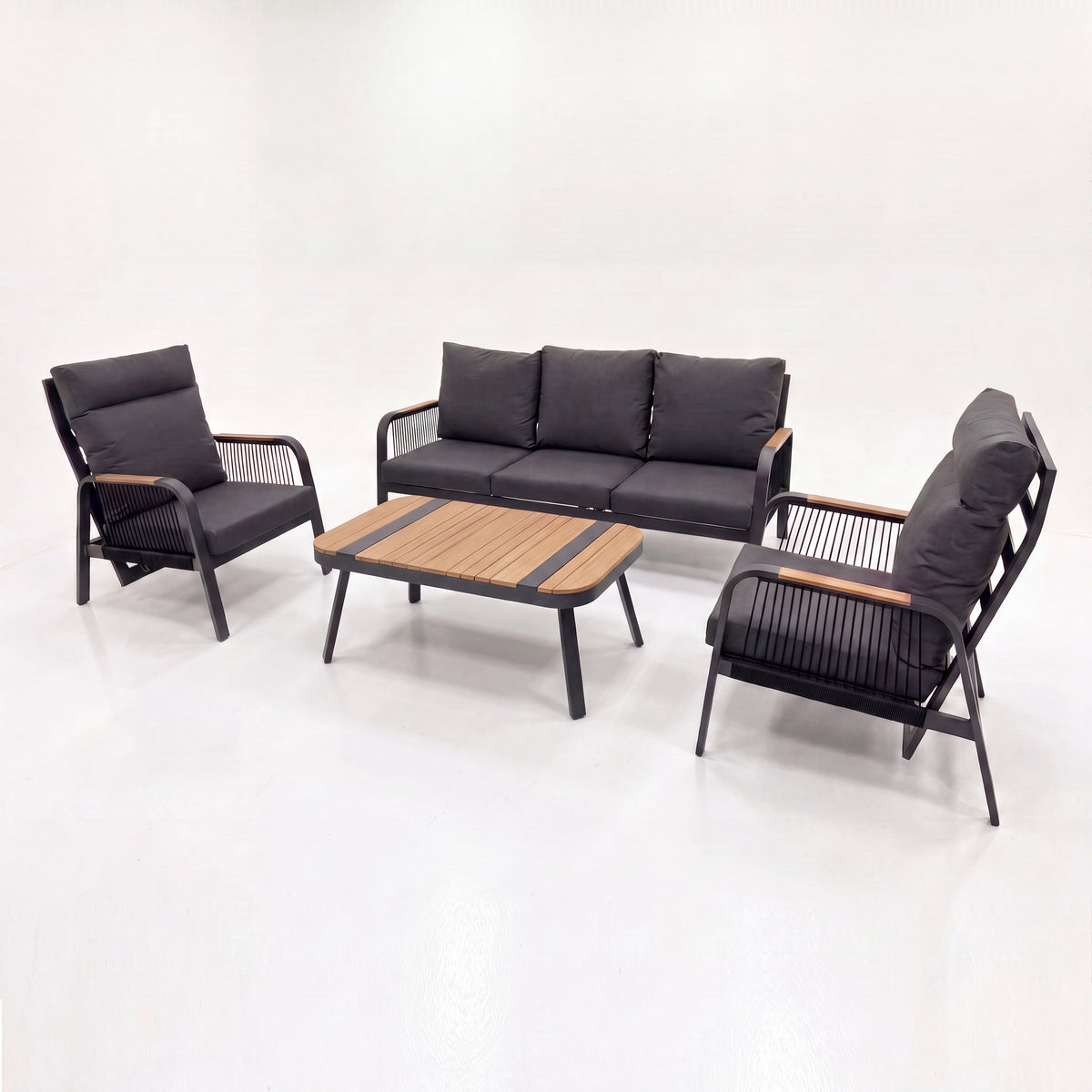 Nova Harvey 3 Seater Sofa Reclining Lounging Set with Rectangular Coffee Table, Grey, N27008