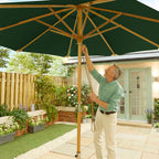 Nova Sylva Deluxe Wooden Parasol, 3m Round, Green, N15286
