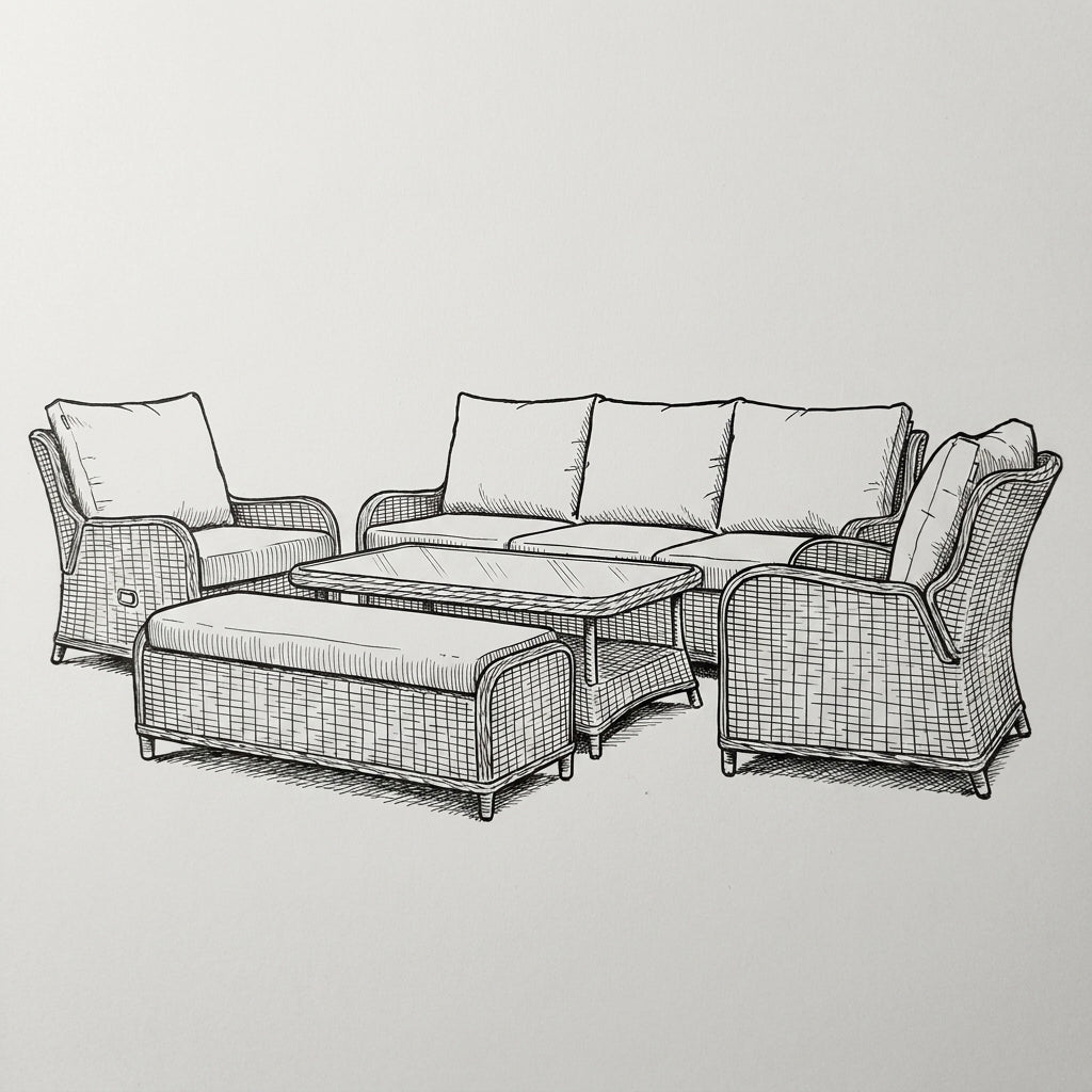 Nova Avery Grande 3 Seater Reclining Sofa Lounge Dining Set with Rectangular Rise & Fall Table (Plus), Grey, N27096
