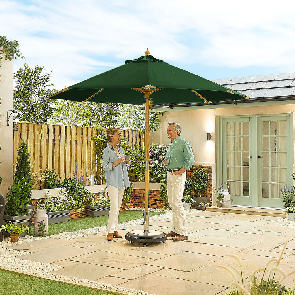 Nova Sylva Deluxe Wooden Parasol, 3m Round, Green, N15286