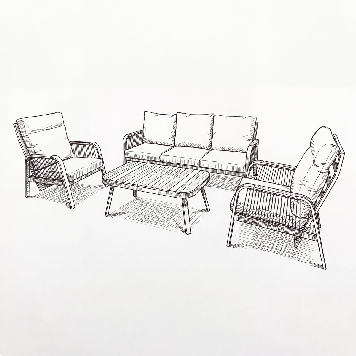 Nova Harvey 3 Seater Sofa Reclining Lounging Set with Rectangular Coffee Table, Grey, N27008