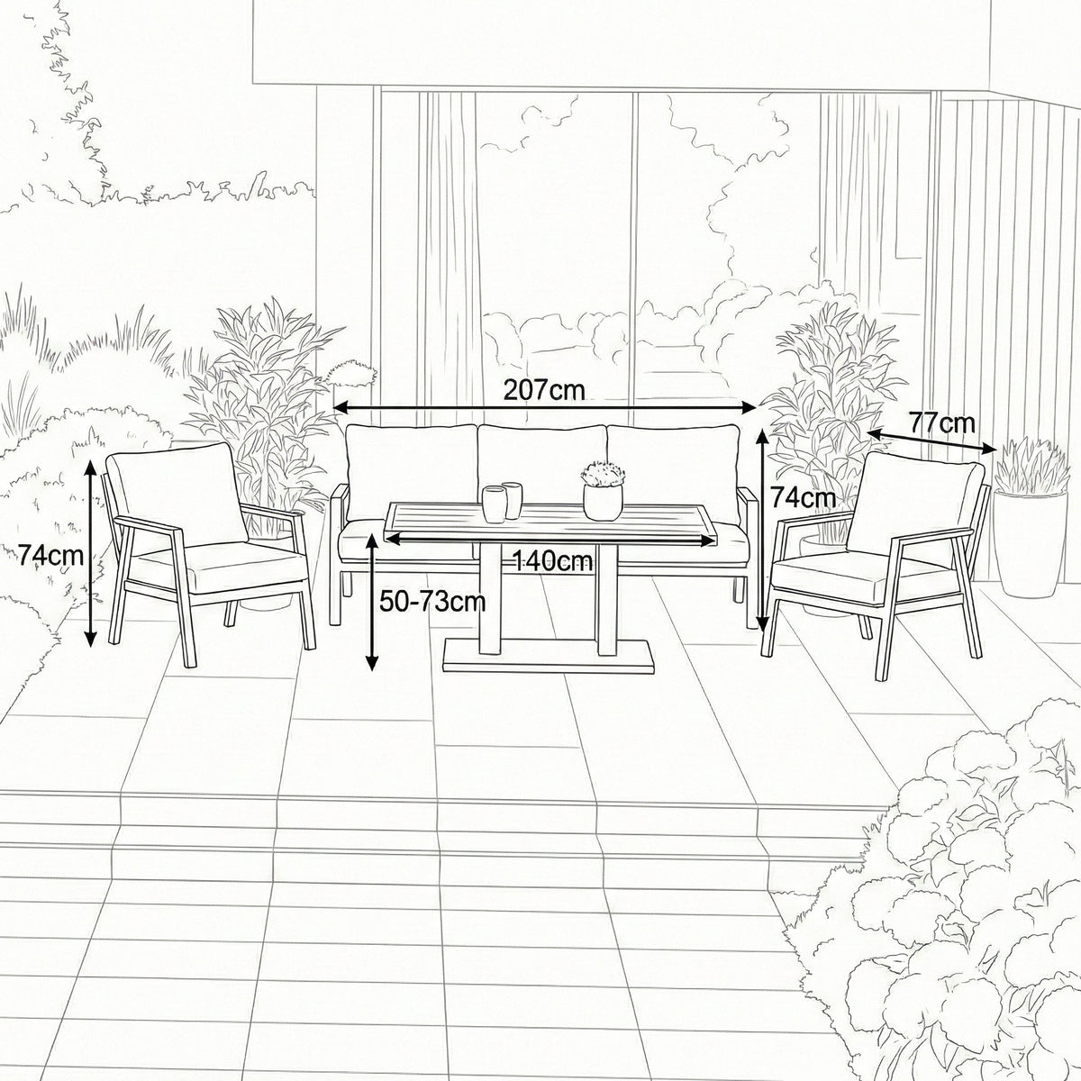 Nova Phoenix 3 Seater Sofa Lounge Dining Set with Rectangular Rising Table, N25021