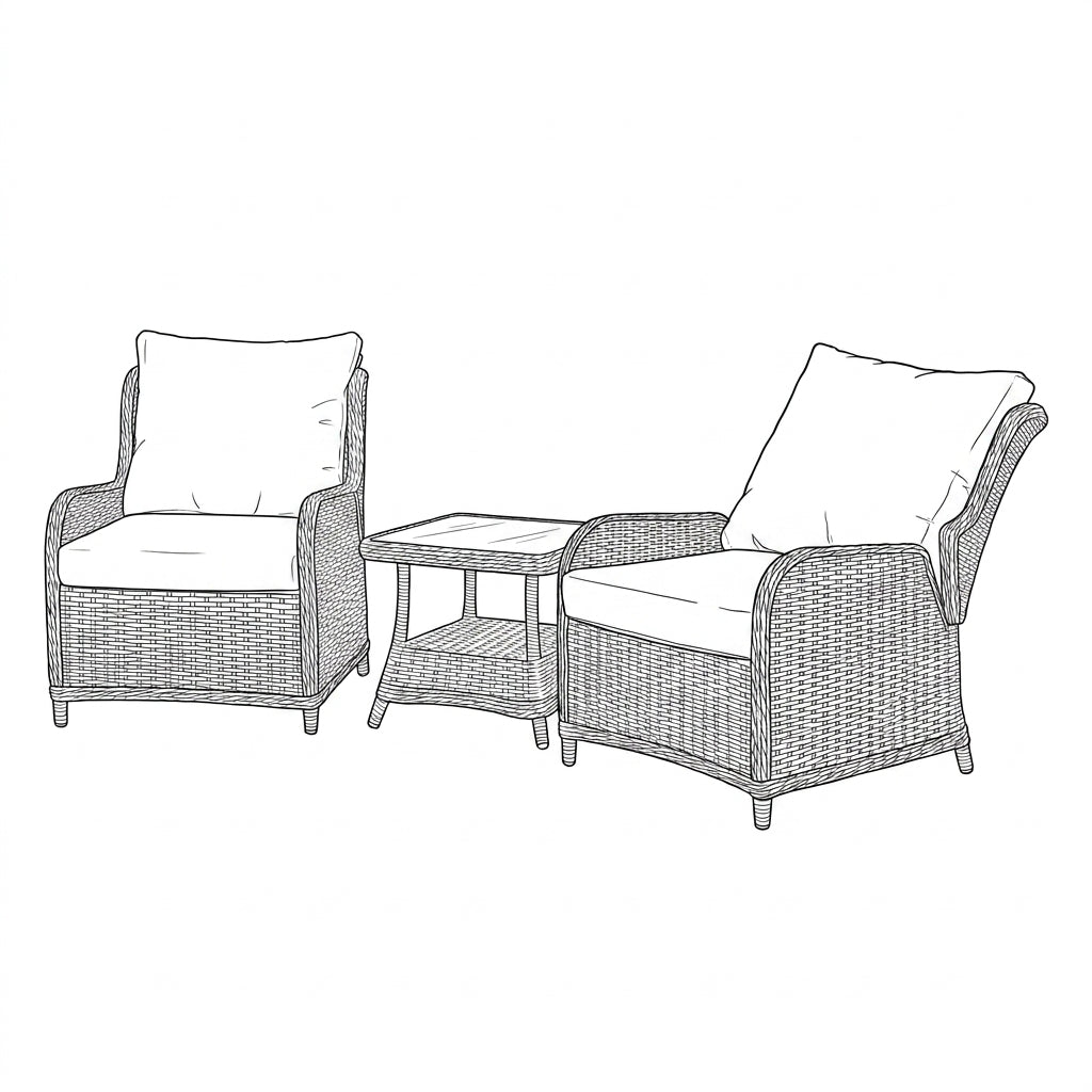 Nova Avery Grande 3pc Reclining Lounging Set with Square Side Table, Grey, N27097
