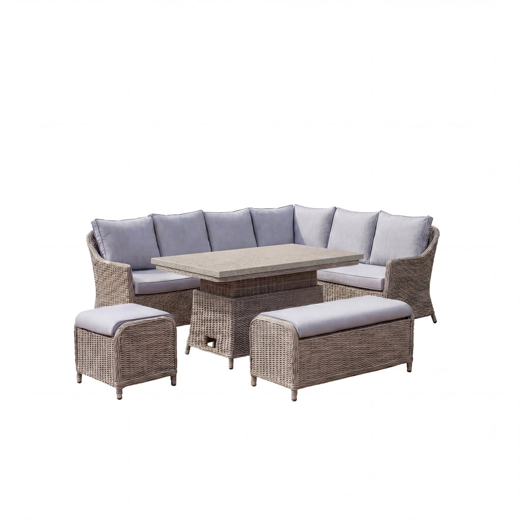 Nova Ivy Right Hand Corner Sofa Lounge Dining Set with Rectangular Rise & Fall Table, N26008